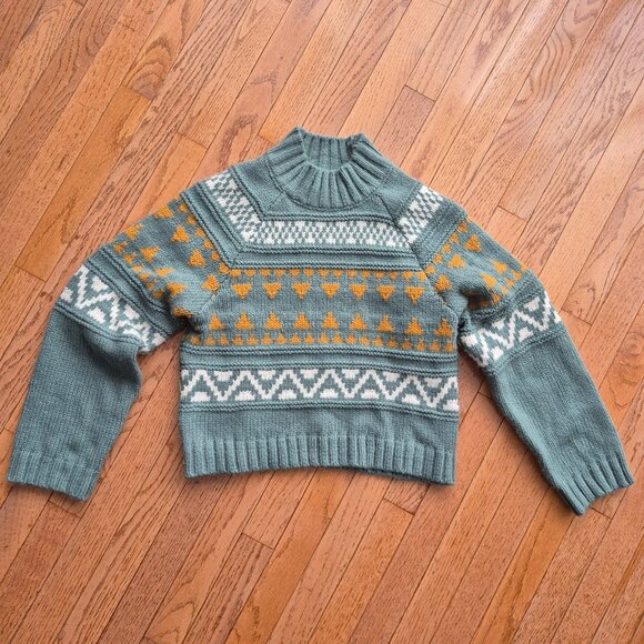 Universal Thread Cozy Alpine Snowflake Mockneck Pullover Sweater Green XS - Picture 1 of 9